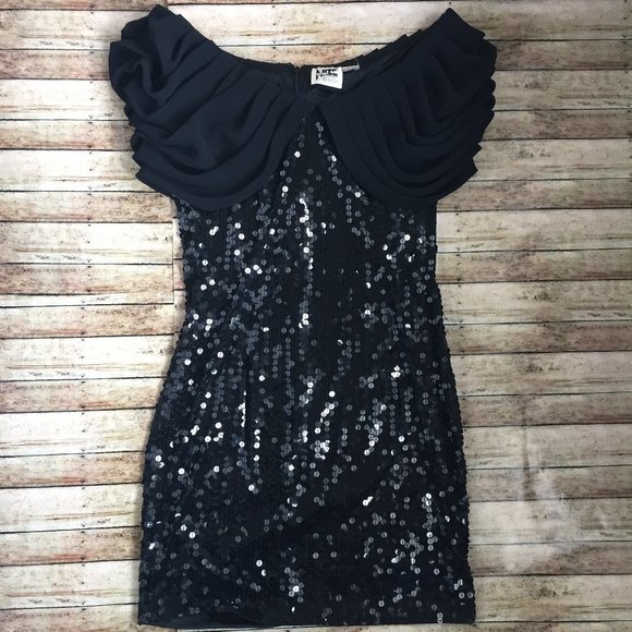 Vintage NiteLine Black Sequin Cocktail Party Dress - Picture 2 of 8